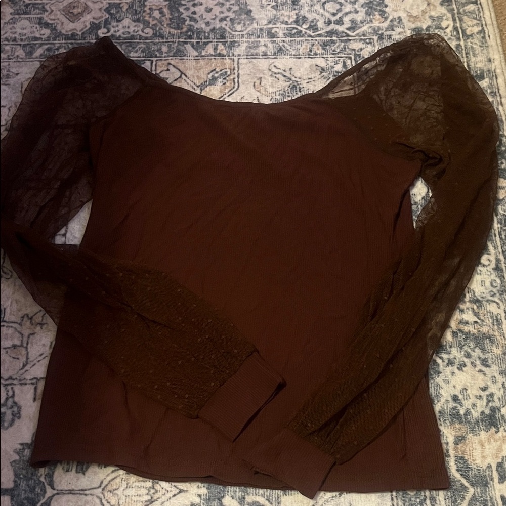 Elegant Brown Lace Sleeve Top
